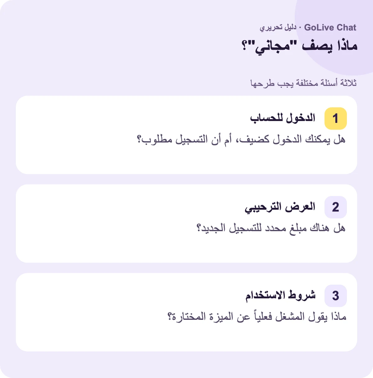 إدخال الحساب: هل يمكنك الدخول كضيف، أم أن التسجيل مطلوب؟ عرض الترحيب: هل هناك مبلغ معلن للتسجيل الجديد؟ شروط الاستخدام: ماذا يقول المشغل فعليًا حول الميزة المختارة؟