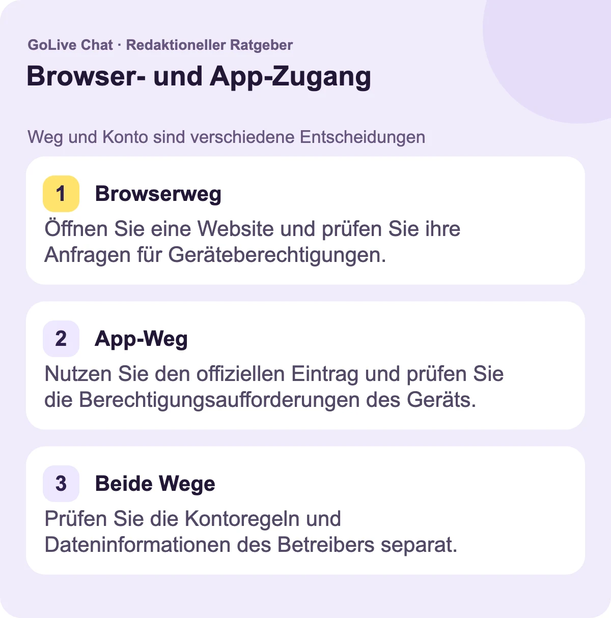 Browser-Pfad: Öffnen Sie eine Website und prüfen Sie deren Anfragen für Geräteberechtigungen. App-Pfad: Nutzen Sie den offiziellen Eintrag und prüfen Sie die Berechtigungs-Eingaben des Geräts. Jeder Pfad: Prüfen Sie die Kontoregeln und Dateninformationen des Betreibers separat.