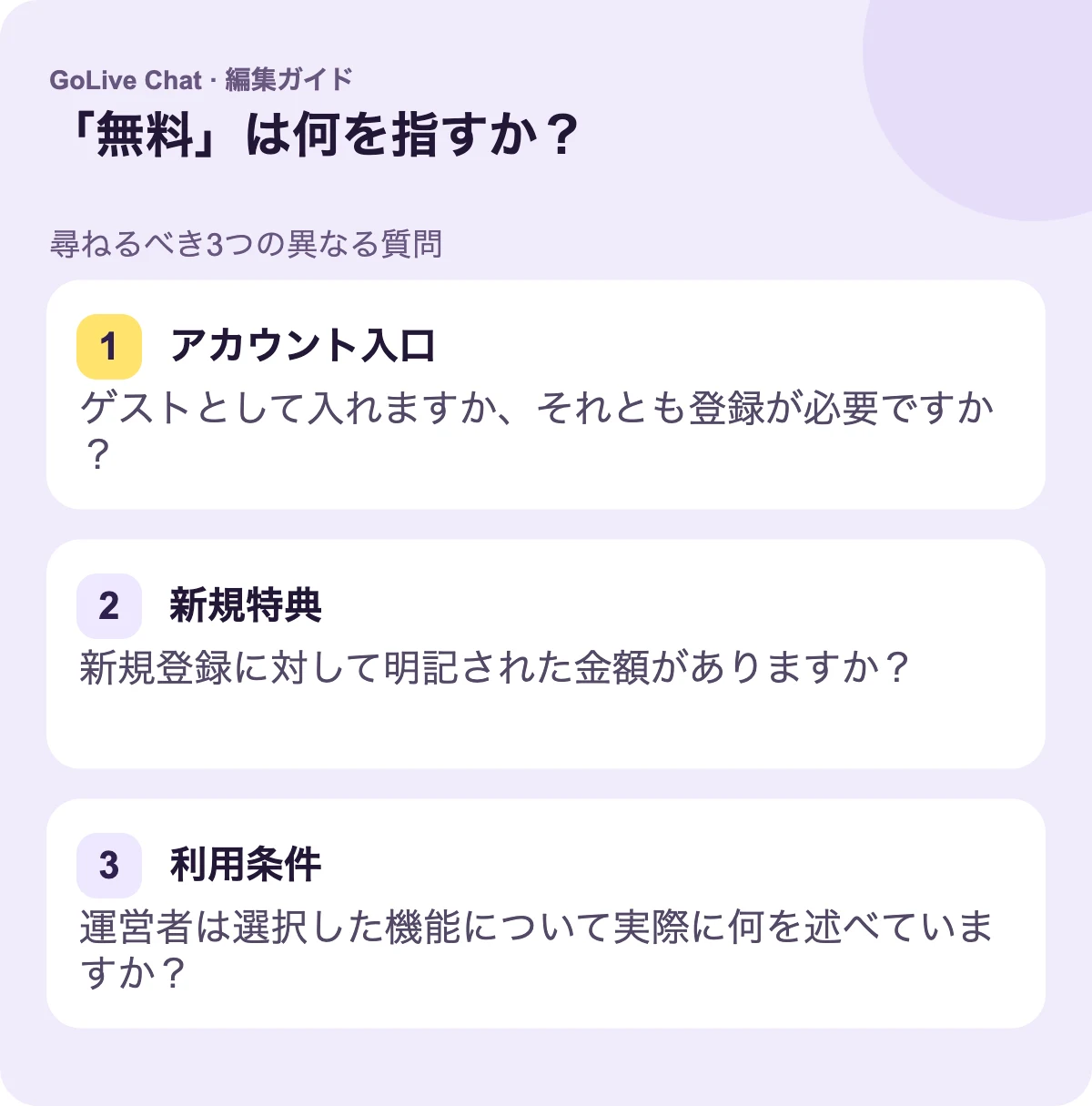 アカウントエントリー：ゲストとして参加できますか、それとも登録が必要ですか？ ウェルカム特典：新規登録に対して明記された金額がありますか？ 利用条件：運営者は選択した機能について実際に何を述べていますか？