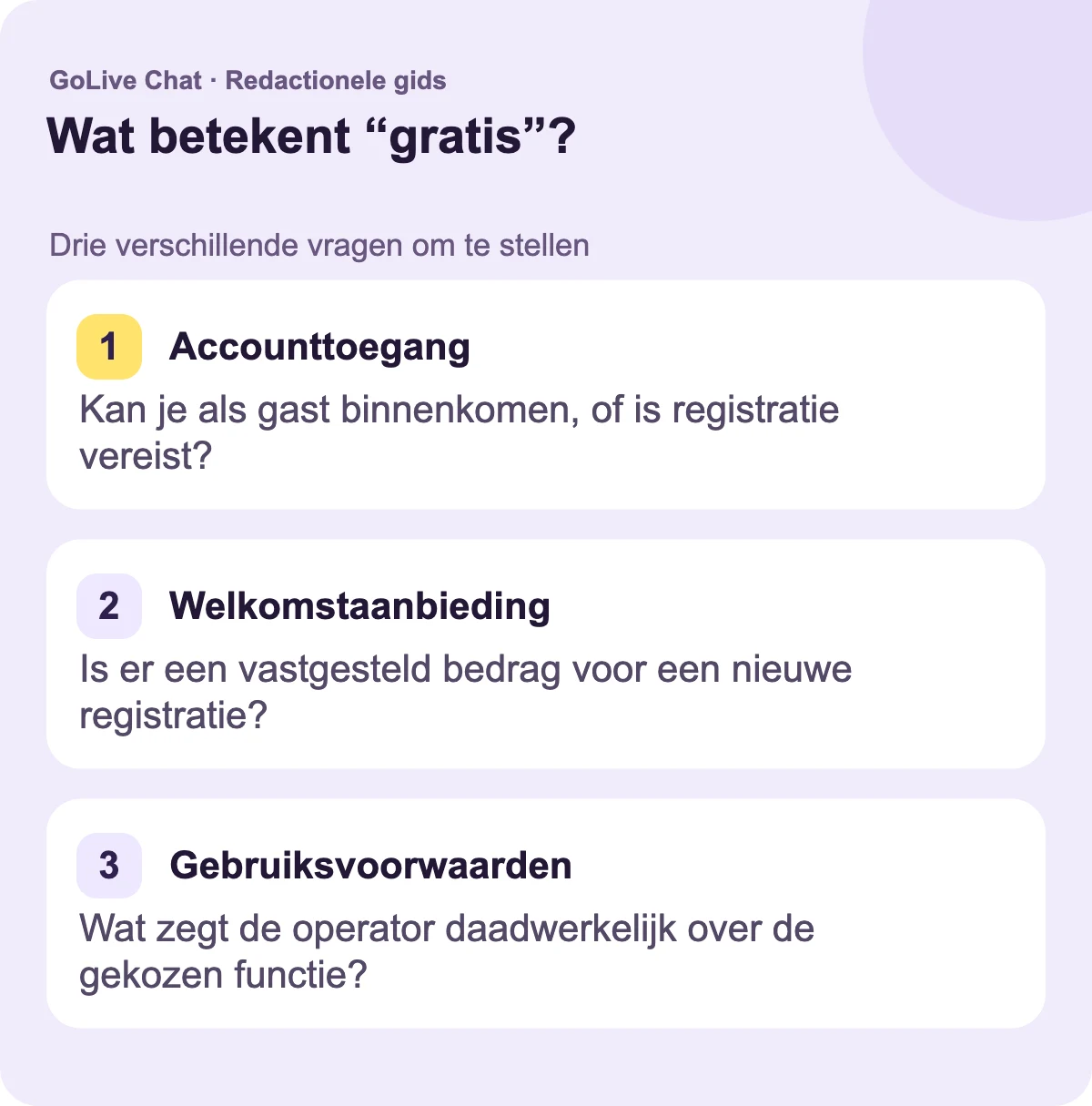 Accountinvoer: Kunt u als gast deelnemen, of is registratie vereist? Welkomstaanbod: Is er een vermeld bedrag voor een nieuwe registratie? Gebruiksvoorwaarden: Wat zegt de operator eigenlijk over de gekozen functie?