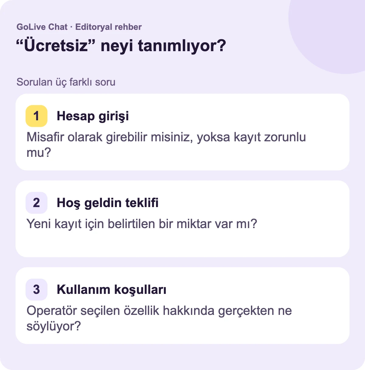 Hesap girişi: Misafir olarak girebilir misiniz, yoksa kayıt zorunlu mu? Hoş geldin teklifi: Yeni bir kayıt için belirtilen bir miktar var mı? Kullanım koşulları: Operatör seçilen özellik hakkında gerçekte ne söylüyor?