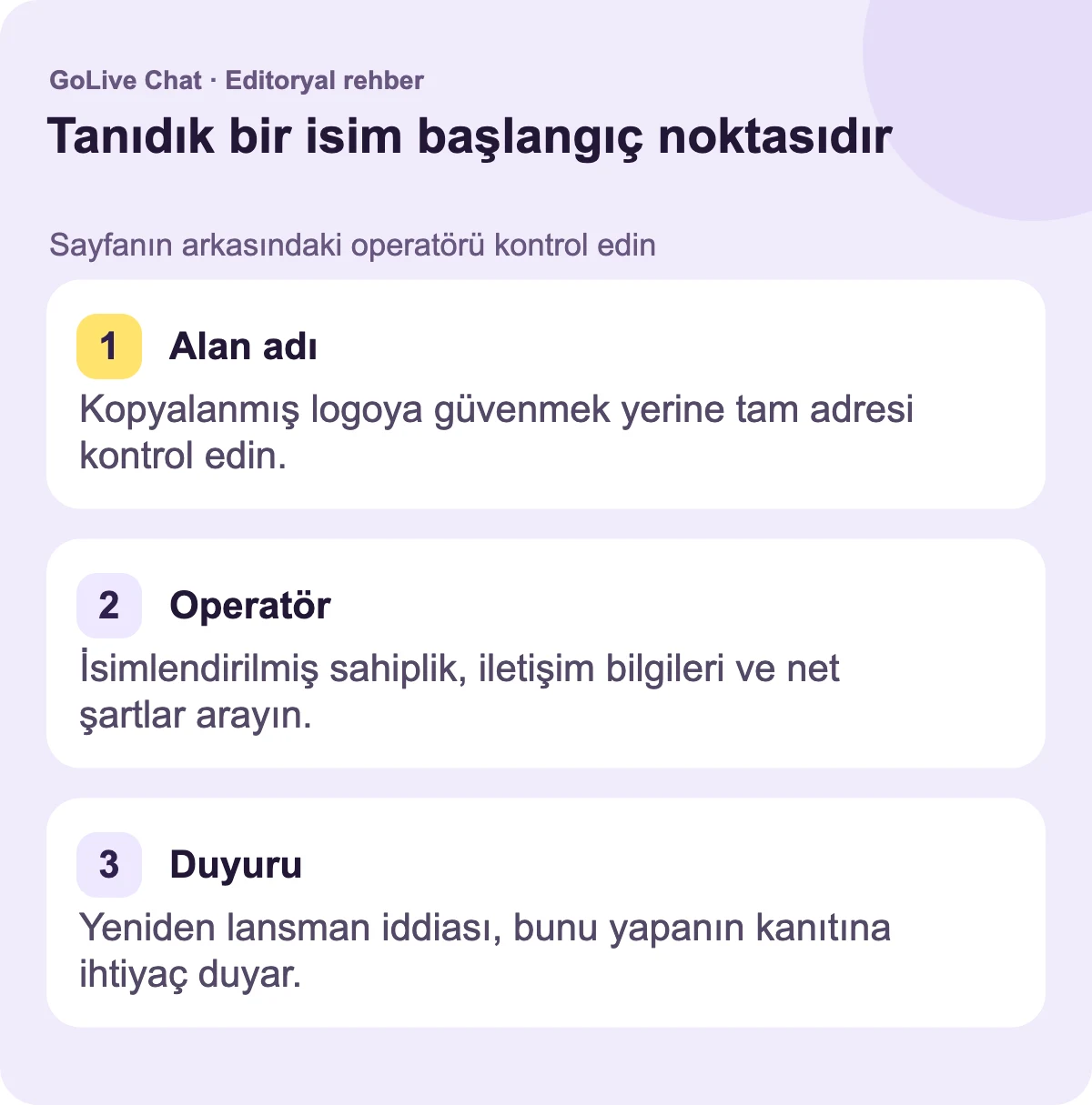 Alan adı: Kopyalanmış bir logoya güvenmek yerine kesin adresi kontrol edin. Operatör: Adlandırılmış mülkiyet, iletişim bilgileri ve net şartlar arayın. Duyuru: Bir yeniden açılma iddiası, bunu kimin yaptığının kanıtına ihtiyaç duyar.